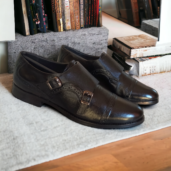 branded black monk shoes men