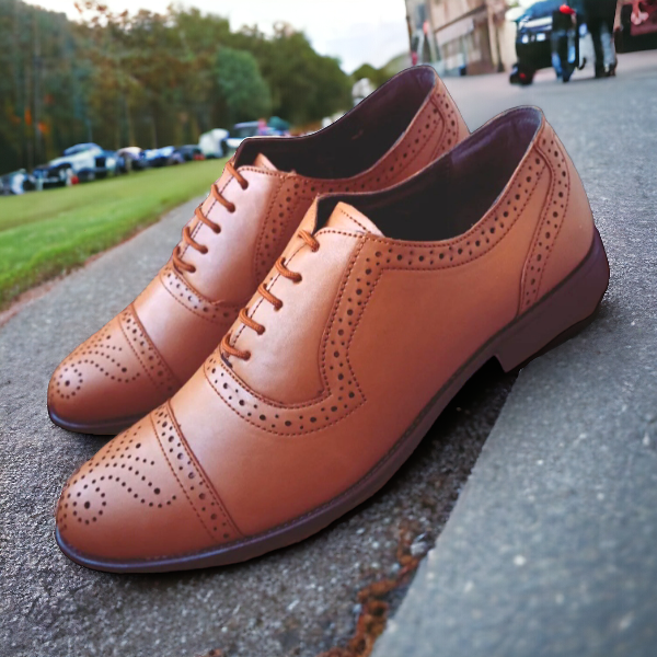 genuine tan brogue shoes for men