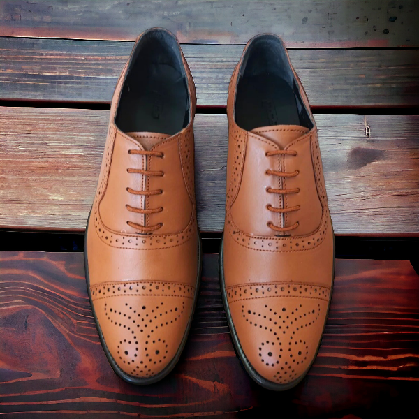 pure leather tan brogue shoes for men